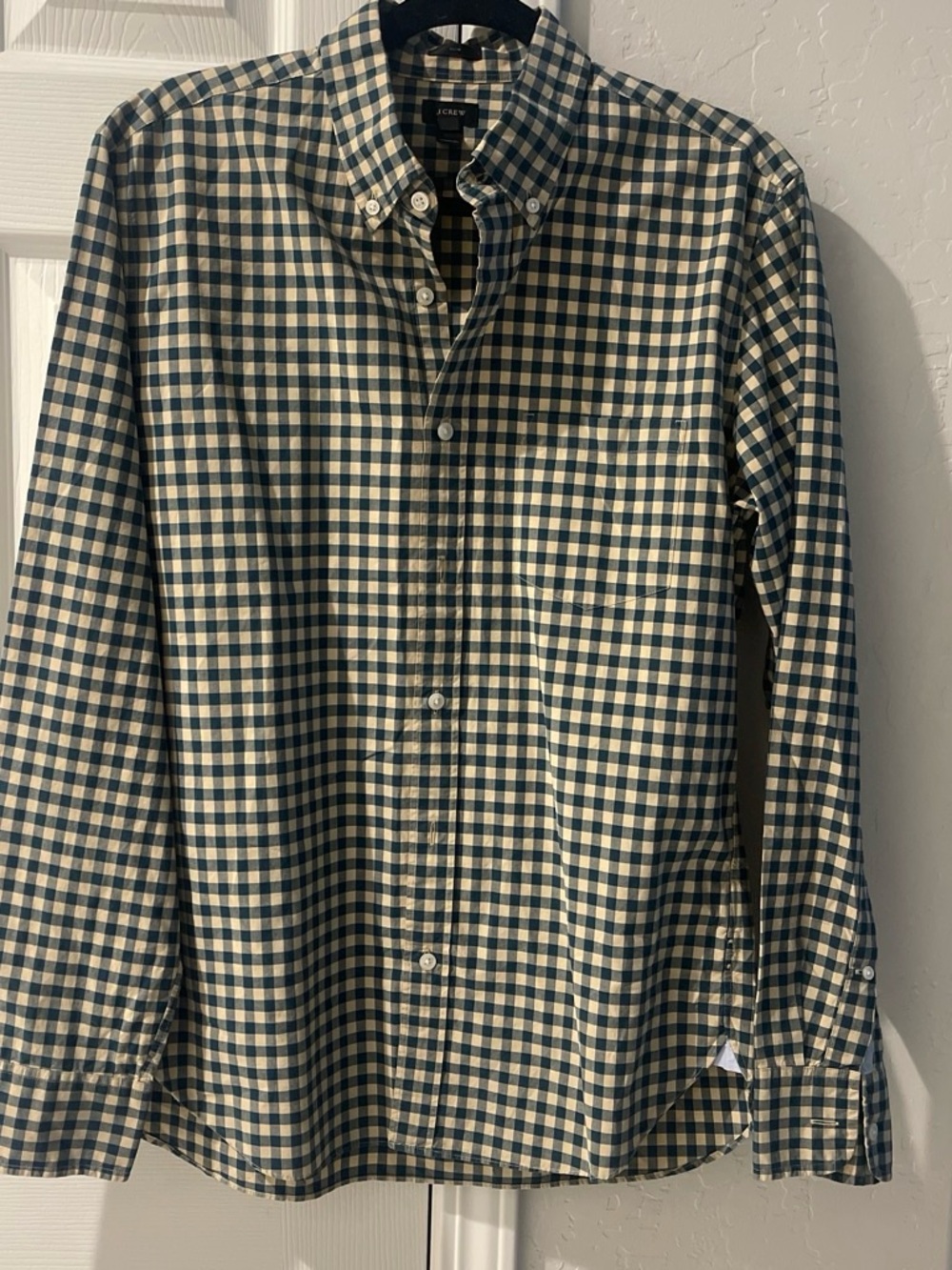 J. Crew Men’s Green and White Gingham Button-Down Shirt